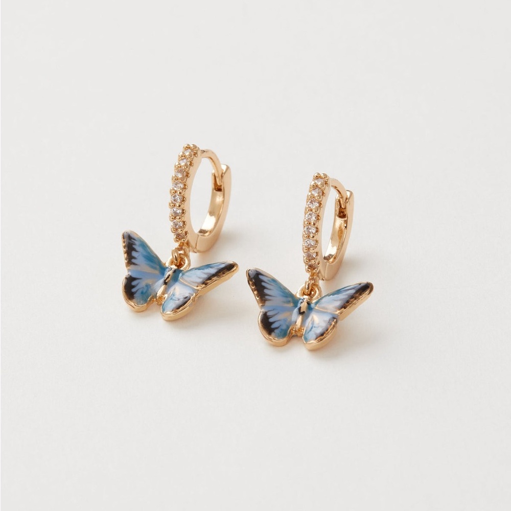Enamel Blue Butterfly Huggie Earrings by Fable